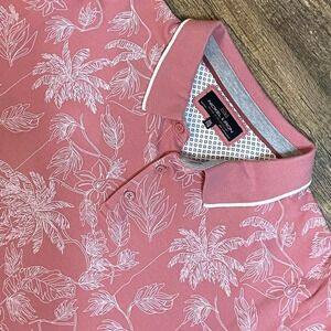Nickel & Iron Mens Polo Shirt XXL Pink Palm Print Polo Shirt Resort Golf Casual